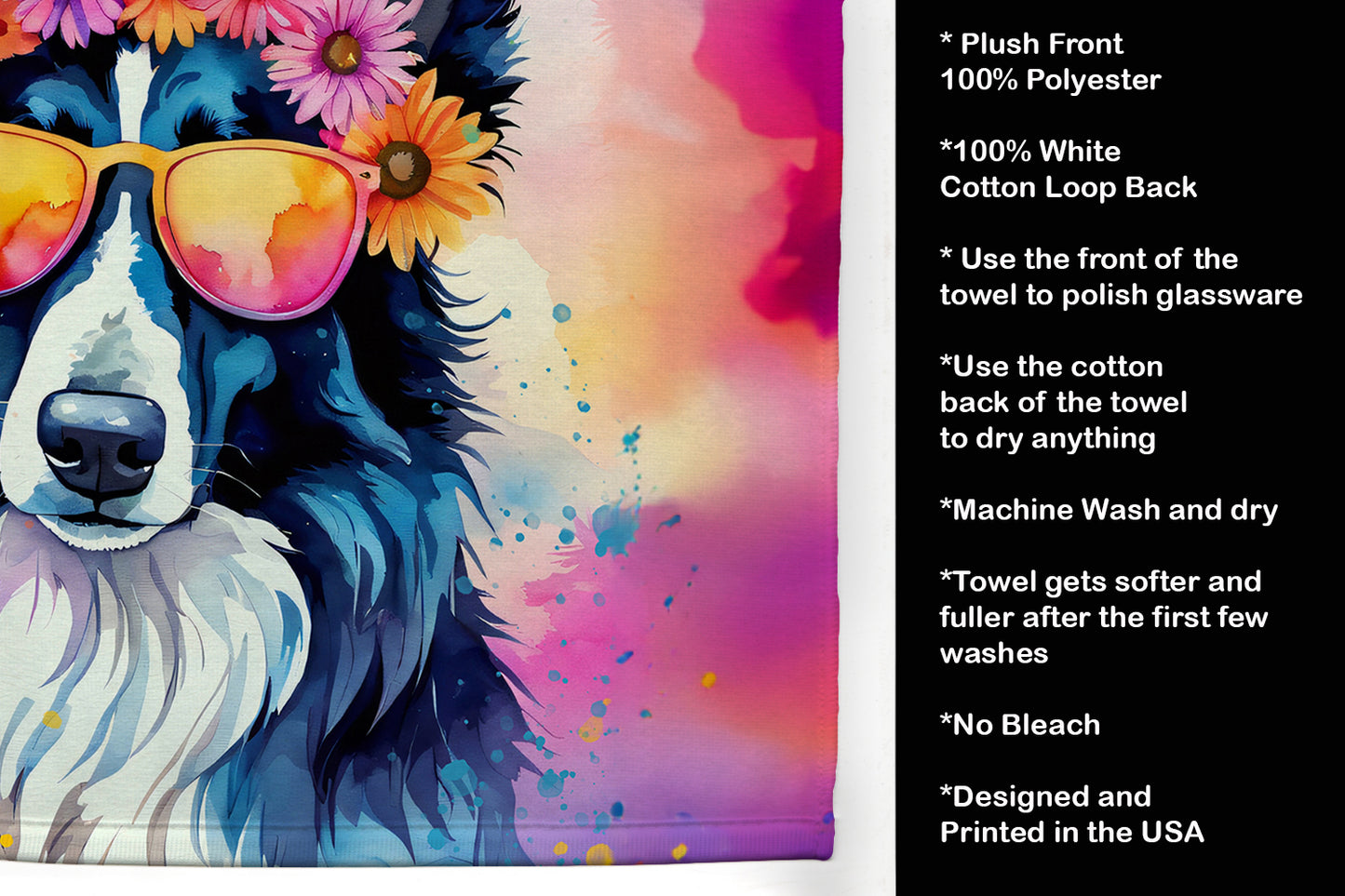 Border Collie Hippie Dawg Kitchen Towel