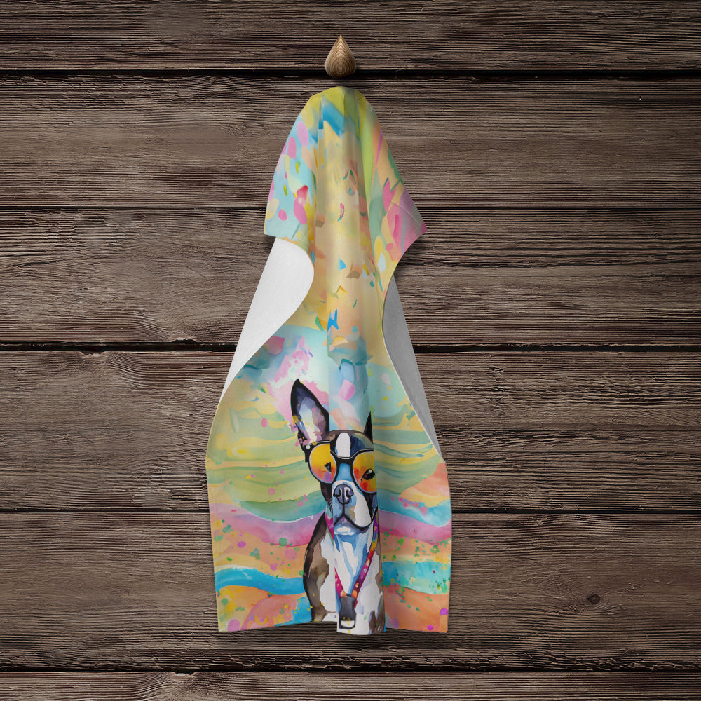 Boston Terrier Hippie Dawg Kitchen Towel