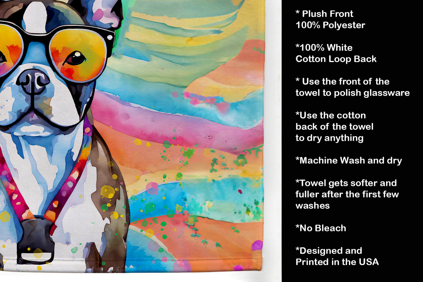 Boston Terrier Hippie Dawg Kitchen Towel