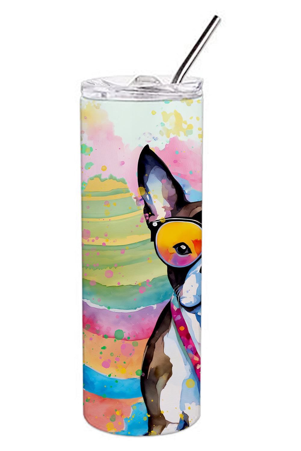 Boston Terrier Hippie Dawg Stainless Steel Skinny Tumbler