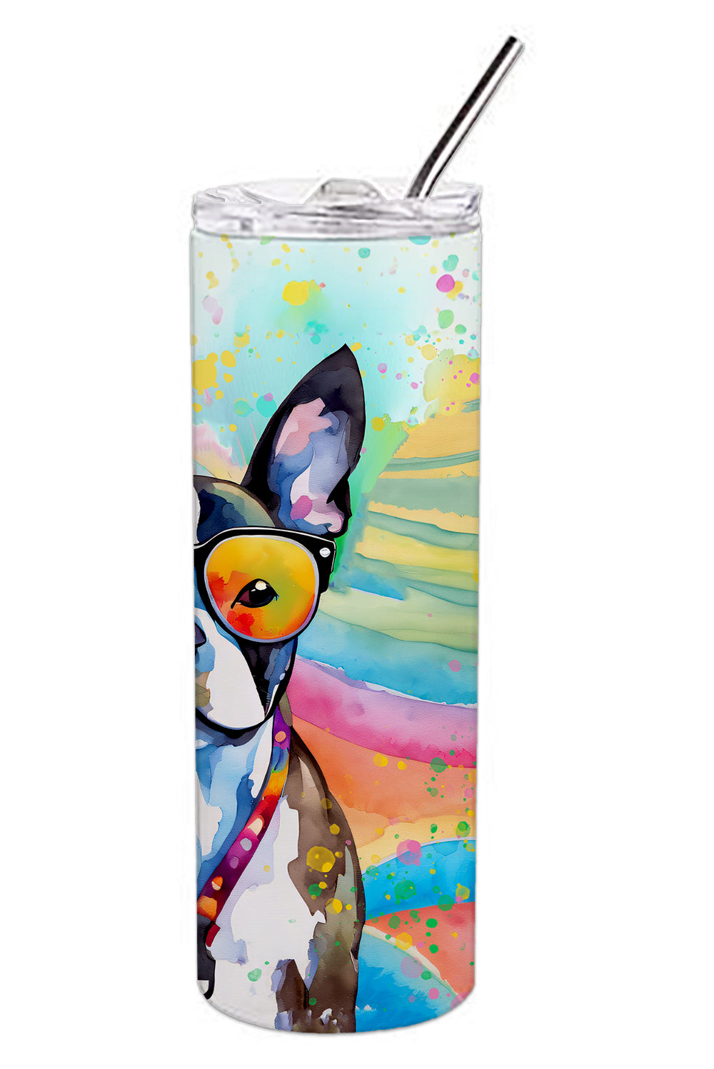 Boston Terrier Hippie Dawg Stainless Steel Skinny Tumbler