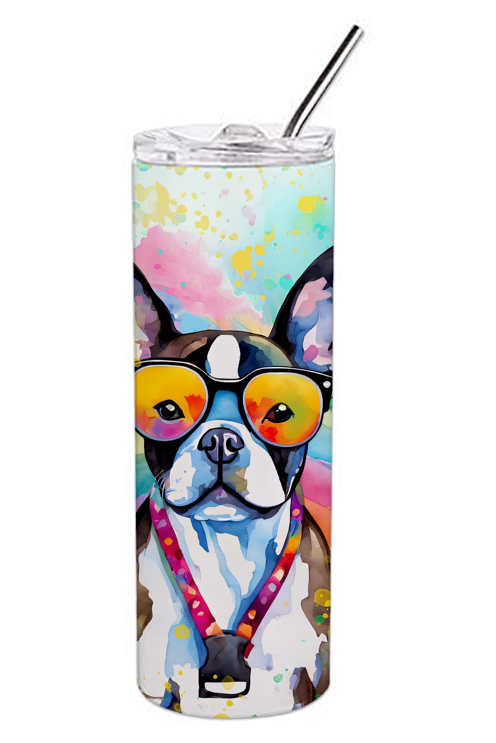 Boston Terrier Hippie Dawg Stainless Steel Skinny Tumbler