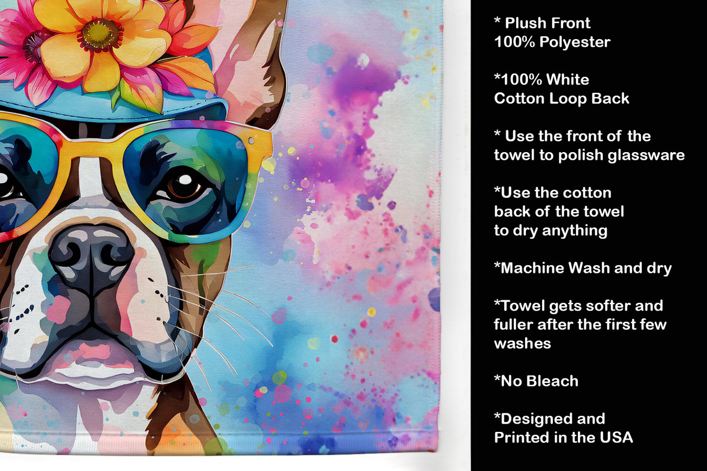 Boston Terrier Hippie Dawg Kitchen Towel