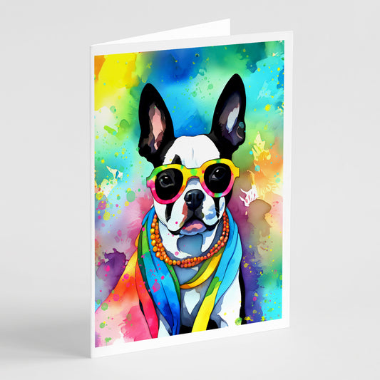 Buy this Boston Terrier Hippie Dawg Greeting Cards Pack of 8