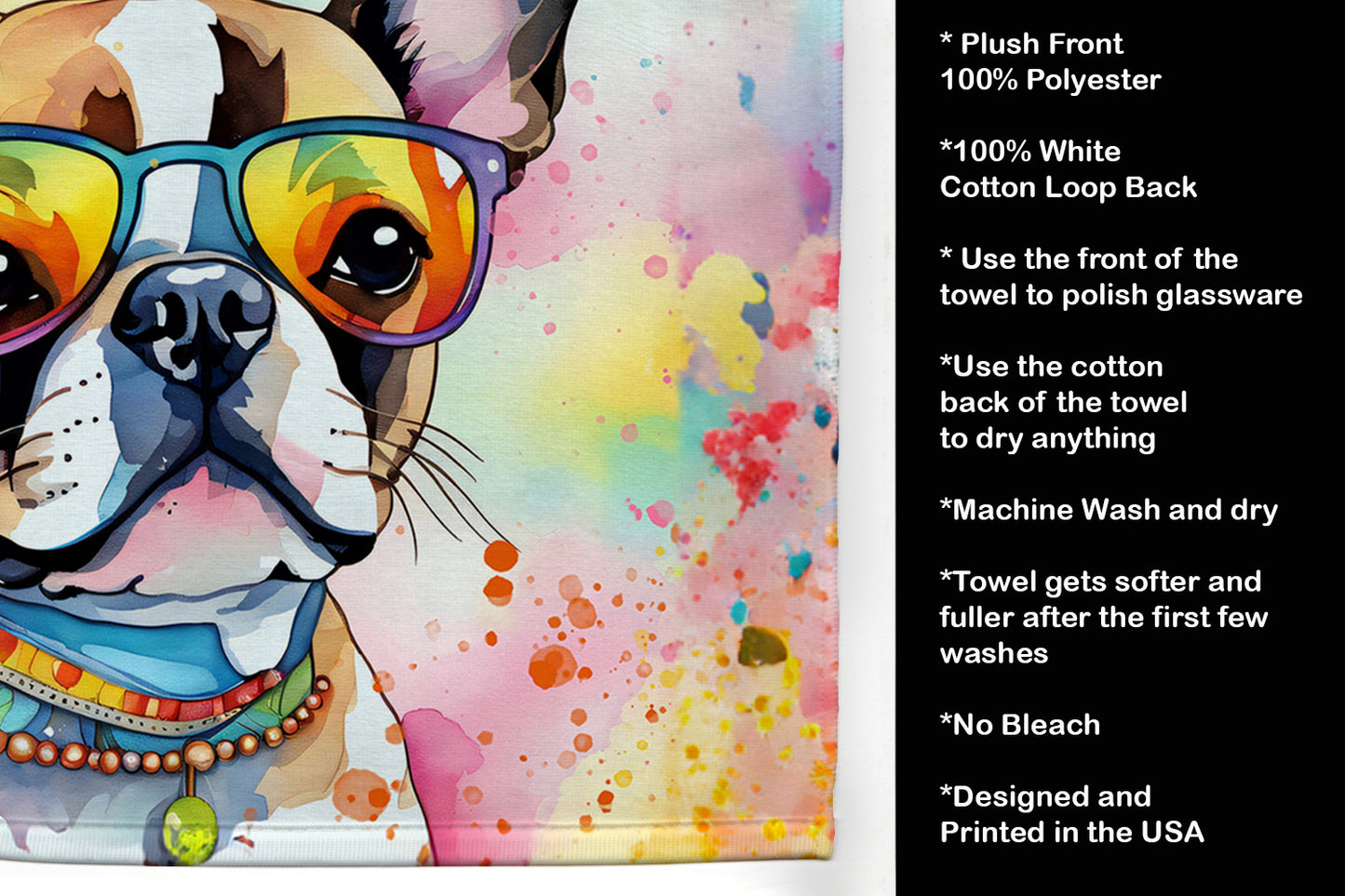 Boston Terrier Hippie Dawg Kitchen Towel