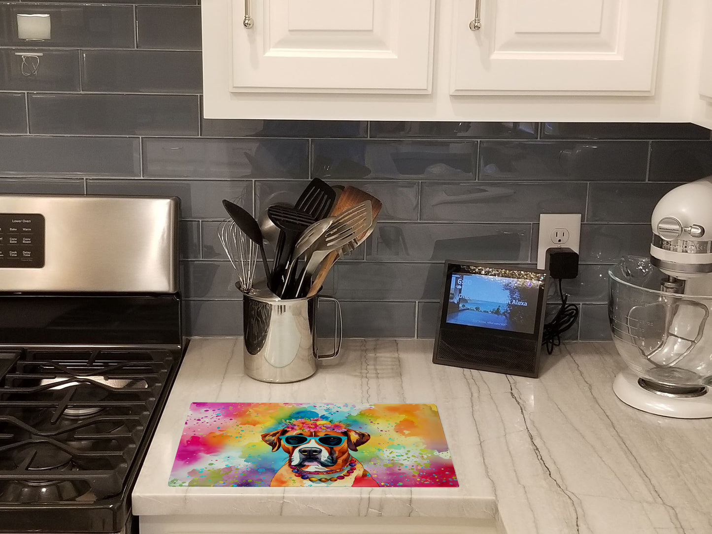 Boxer Hippie Dawg Glass Cutting Board