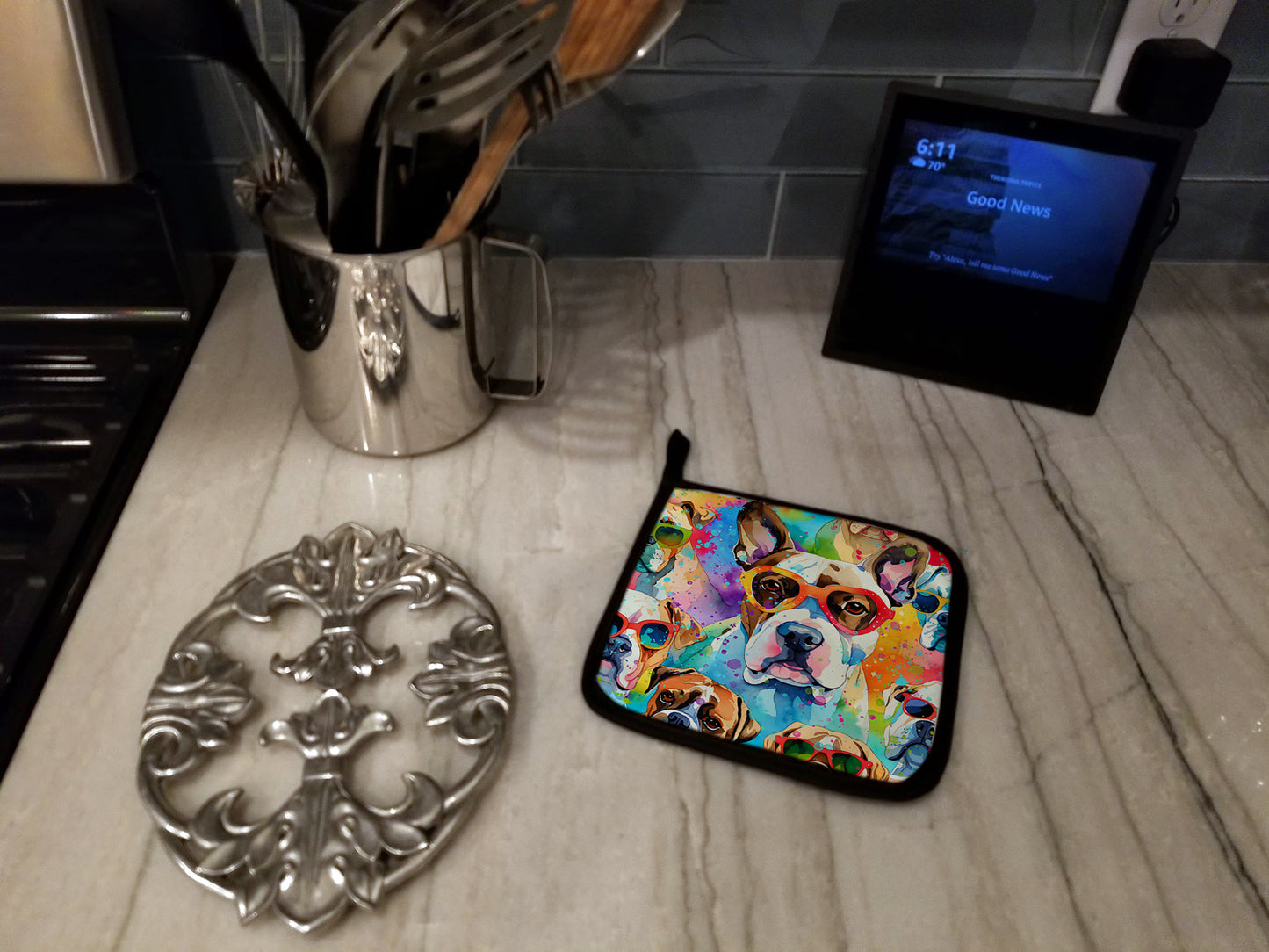 Boxer Hippie Dawg Pair of Pot Holders