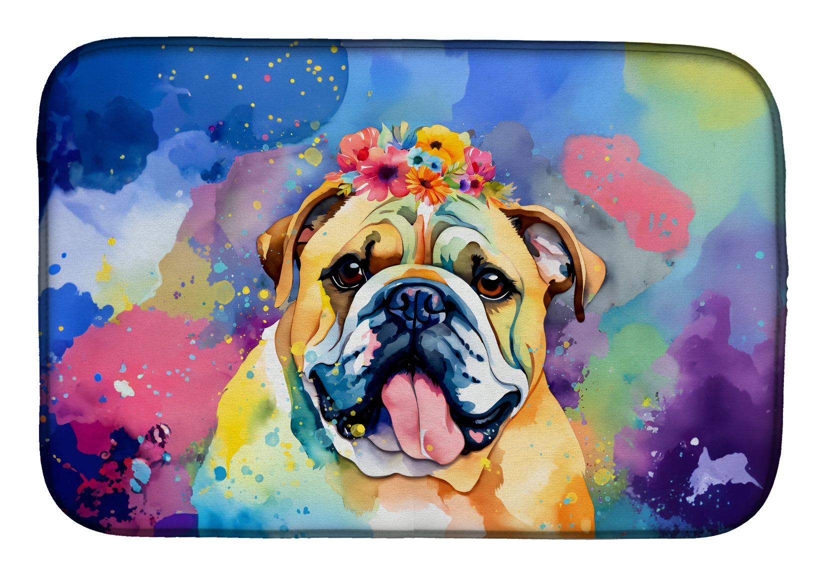 Buy this English Bulldog Hippie Dawg Dish Drying Mat