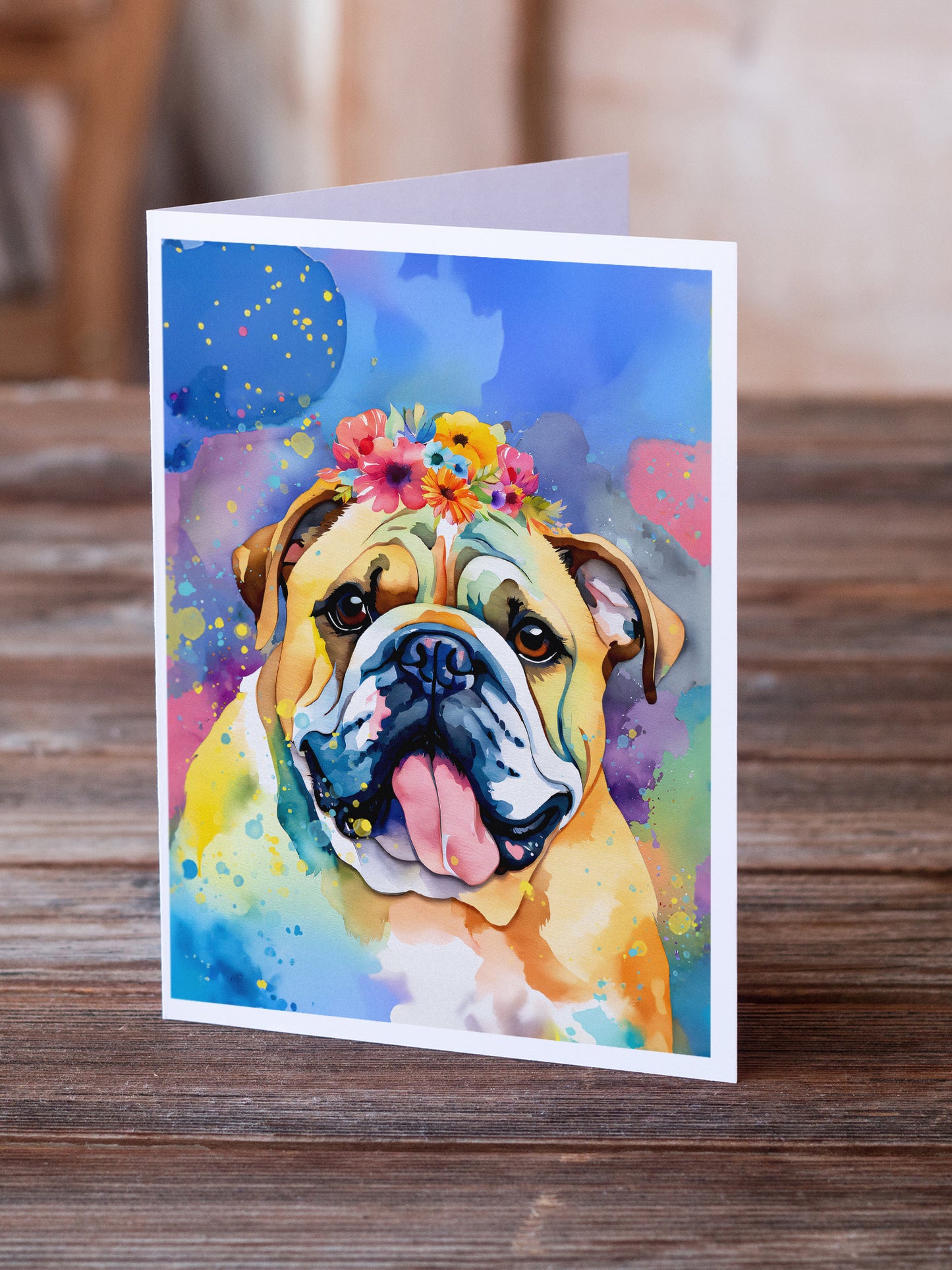 English Bulldog Hippie Dawg Greeting Cards Pack of 8