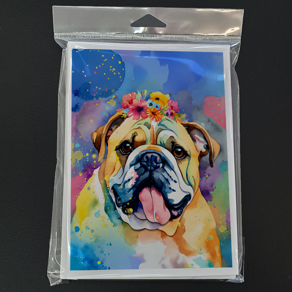 English Bulldog Hippie Dawg Greeting Cards Pack of 8