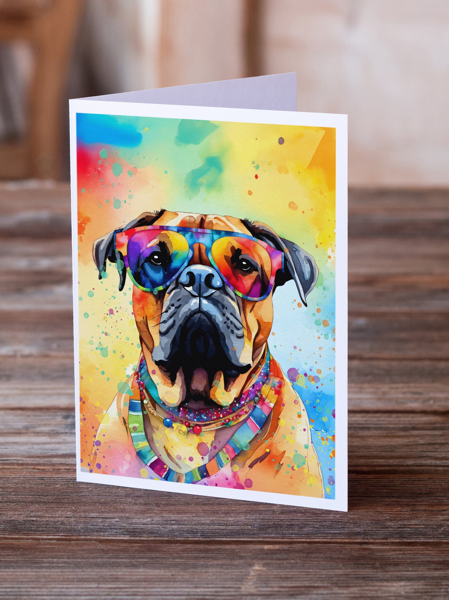 Bullmastiff Hippie Dawg Greeting Cards Pack of 8