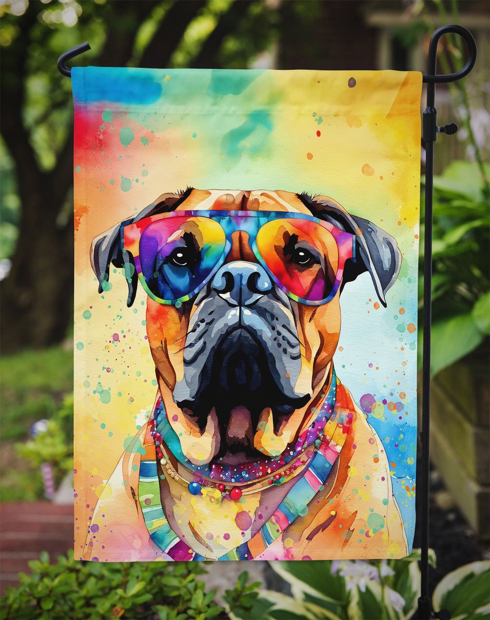 Bullmastiff Hippie Dawg Garden Flag