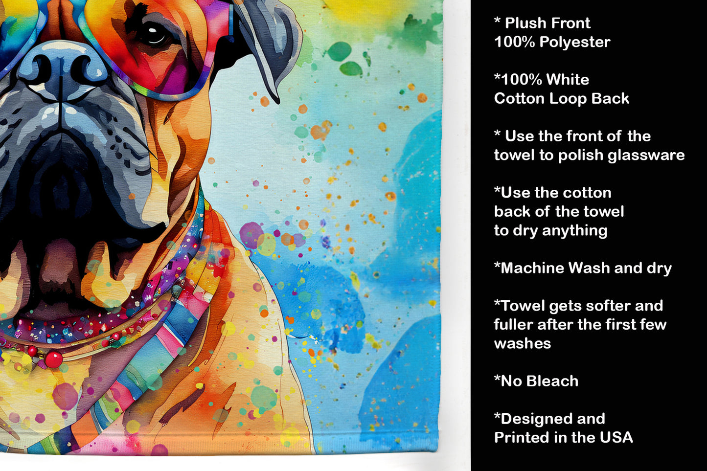 Bullmastiff Hippie Dawg Kitchen Towel