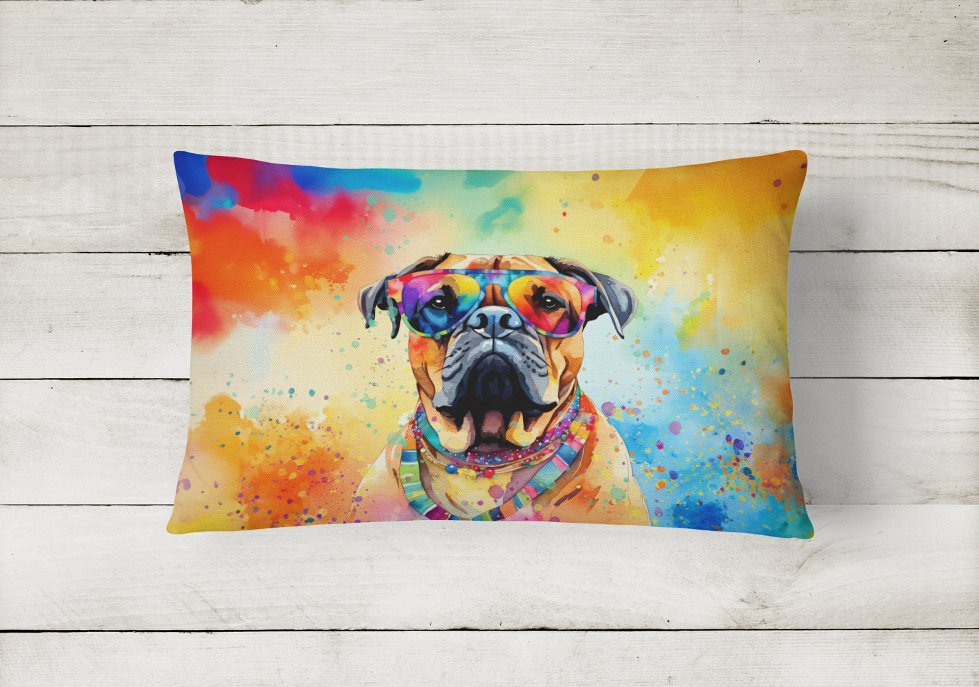 Bullmastiff Hippie Dawg Throw Pillow