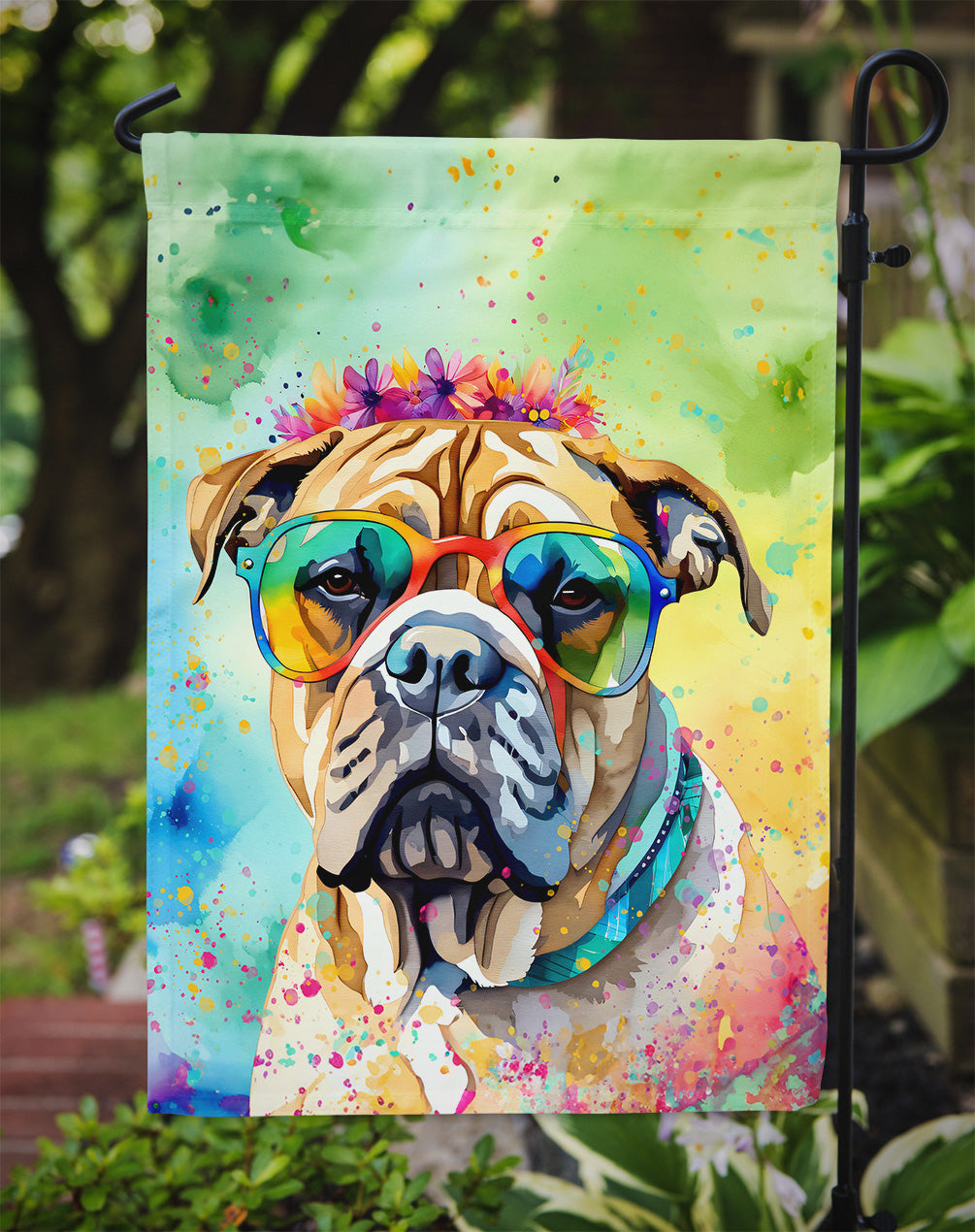 Bullmastiff Hippie Dawg Garden Flag