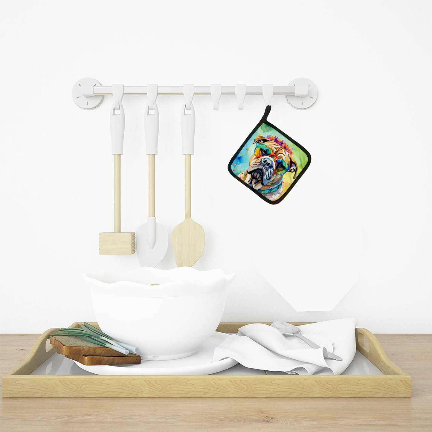 Bullmastiff Hippie Dawg Pair of Pot Holders