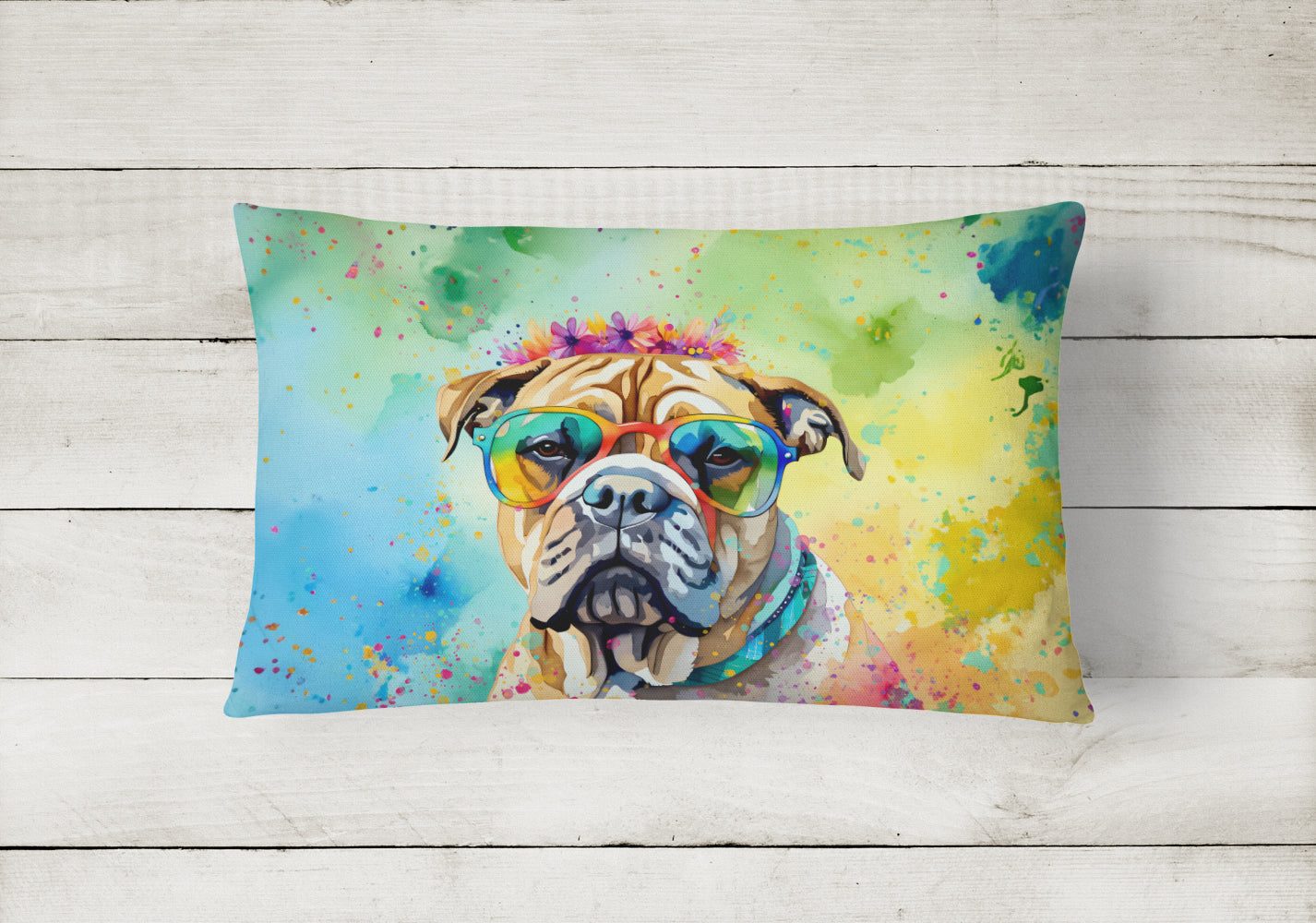 Bullmastiff Hippie Dawg Throw Pillow