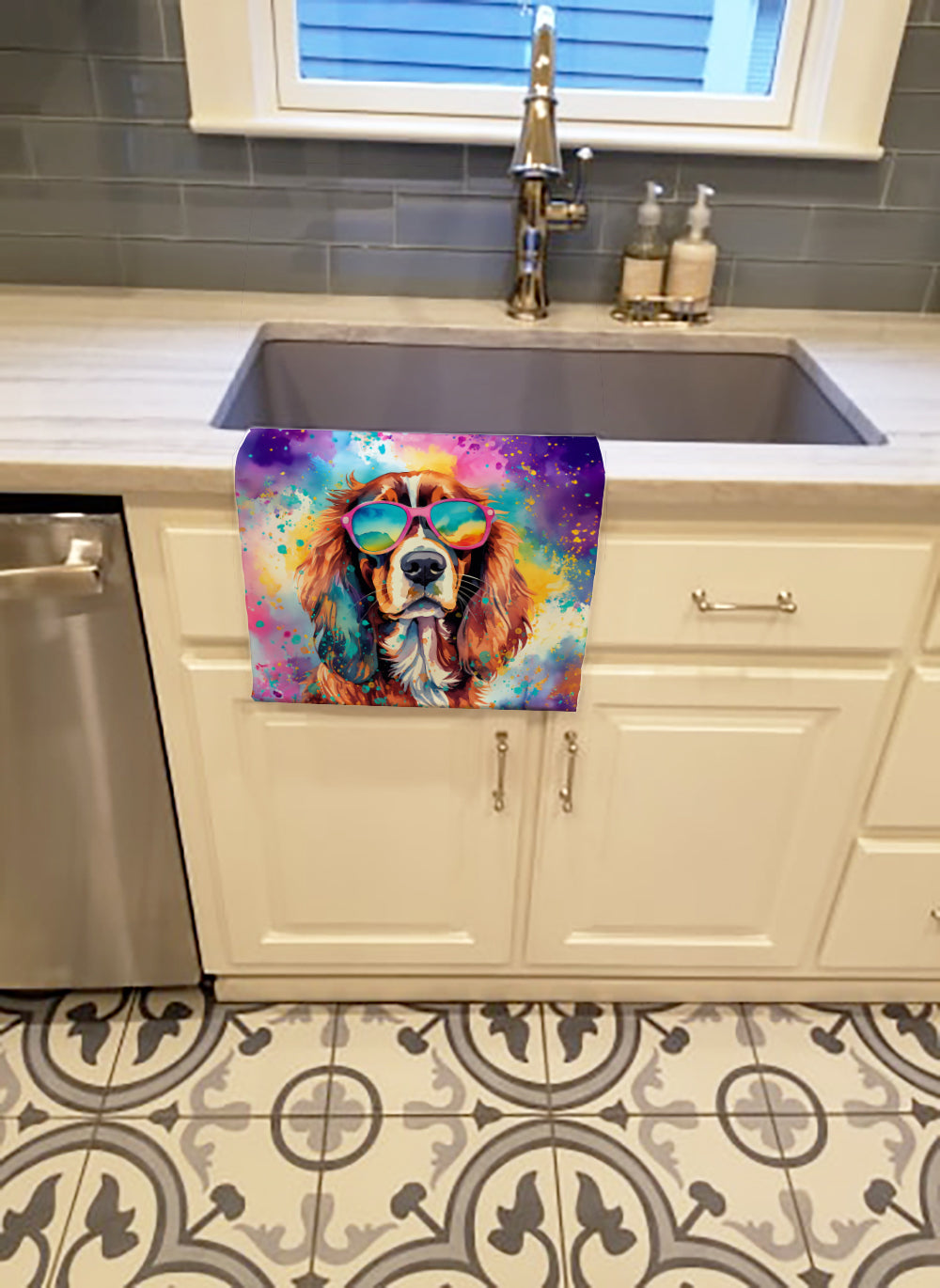 Cavalier Spaniel Hippie Dawg Kitchen Towel