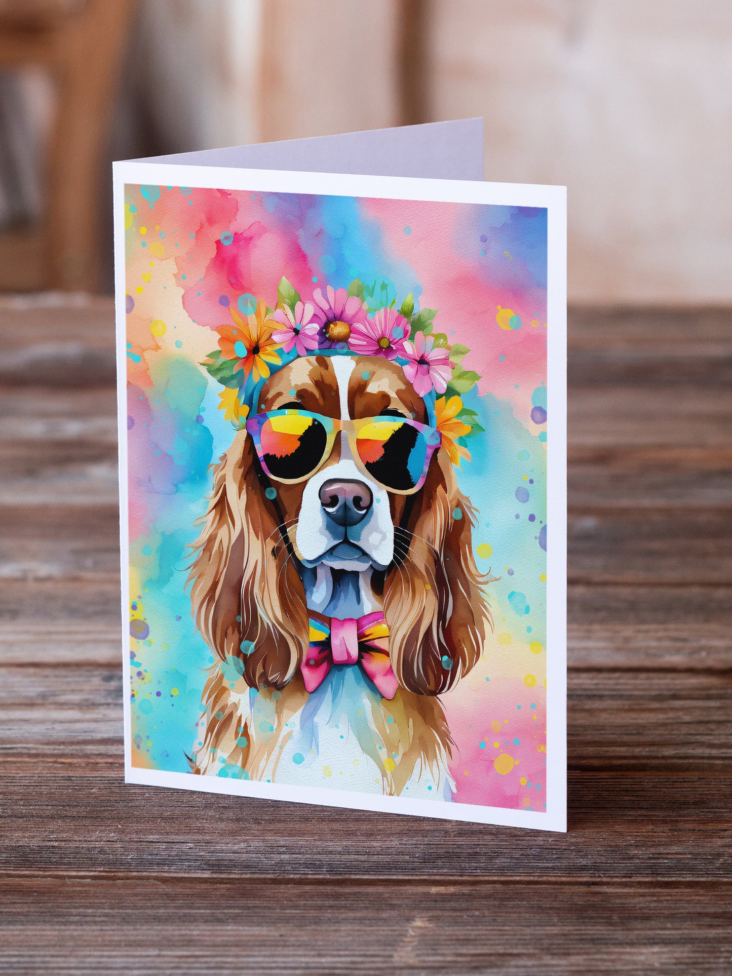 Cavalier Spaniel Hippie Dawg Greeting Cards Pack of 8