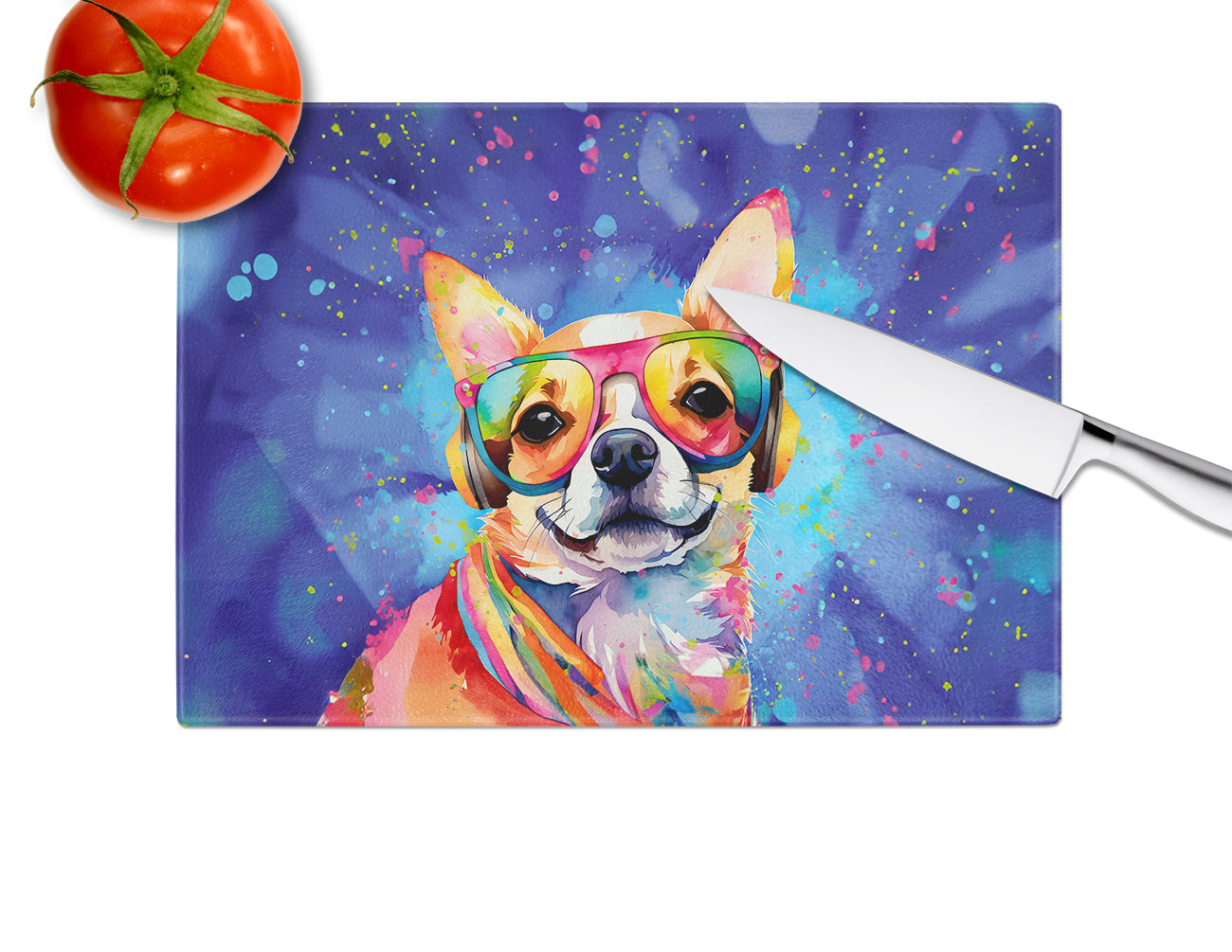 Chihuahua Hippie Dawg Glass Cutting Board