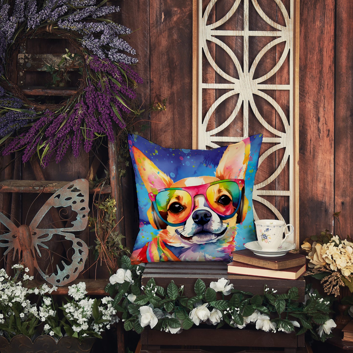 Chihuahua Hippie Dawg Throw Pillow