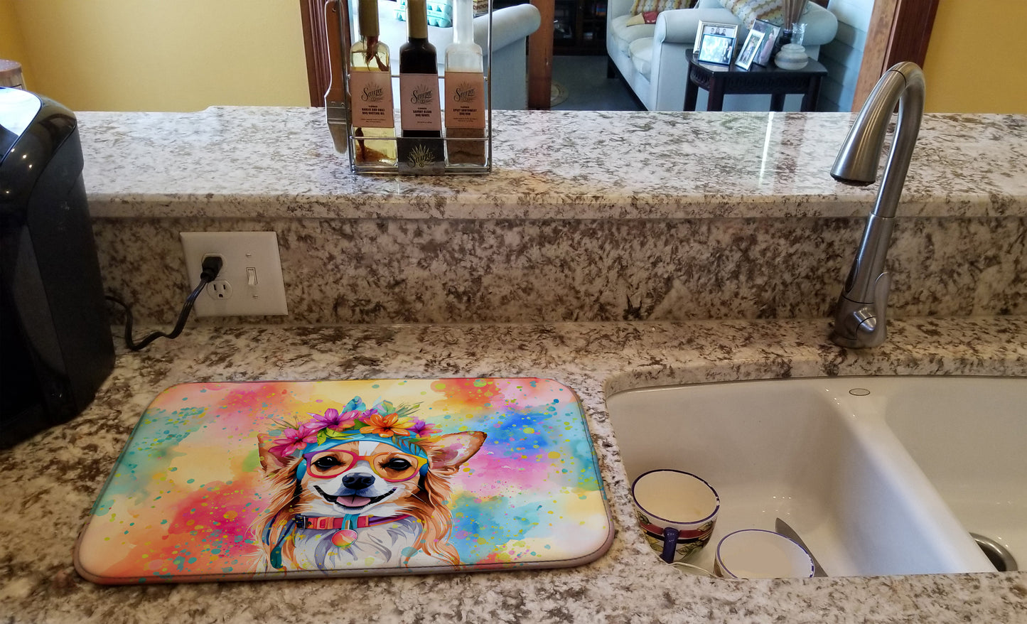 Chihuahua Hippie Dawg Dish Drying Mat