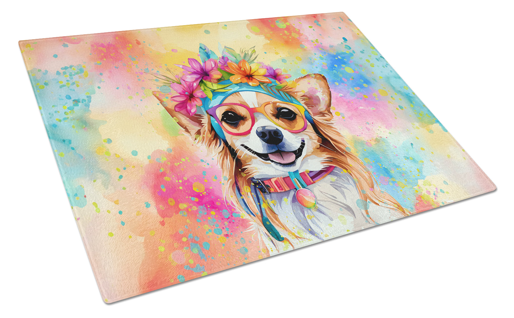 Buy this Chihuahua Hippie Dawg Glass Cutting Board