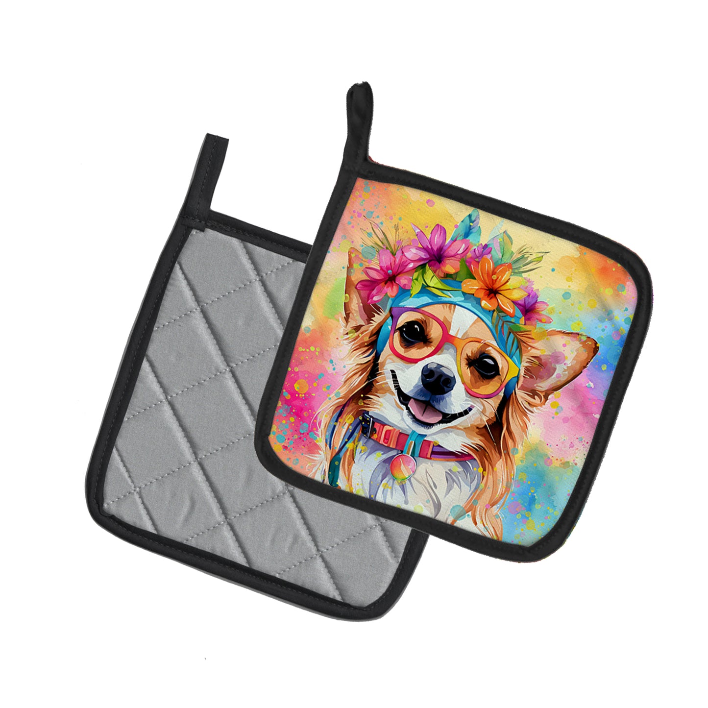 Chihuahua Hippie Dawg Pair of Pot Holders