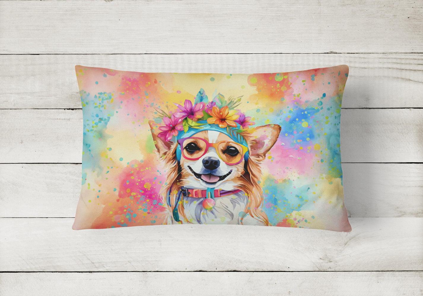 Chihuahua Hippie Dawg Throw Pillow