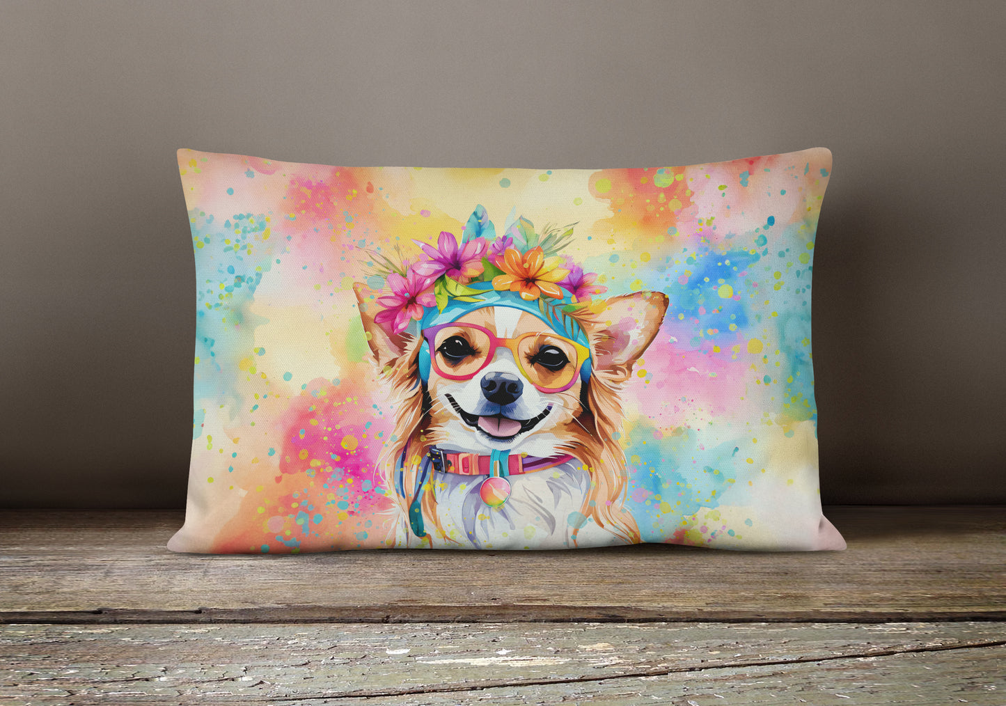 Chihuahua Hippie Dawg Throw Pillow