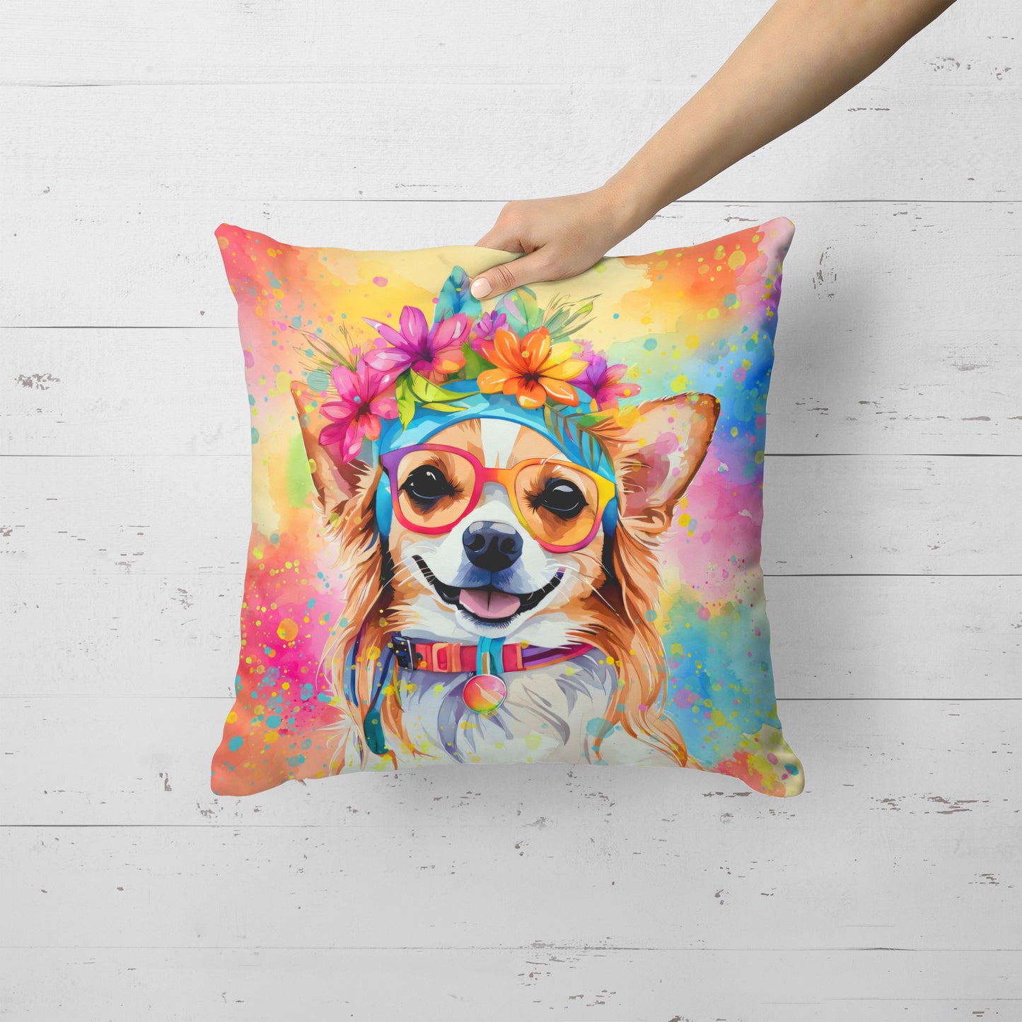 Chihuahua Hippie Dawg Throw Pillow