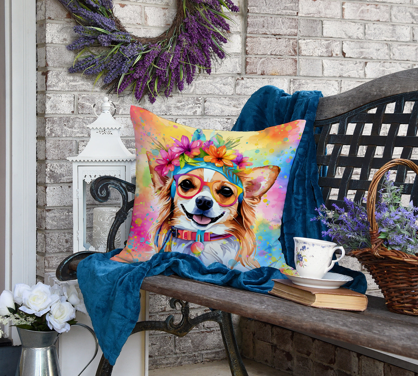 Chihuahua Hippie Dawg Throw Pillow