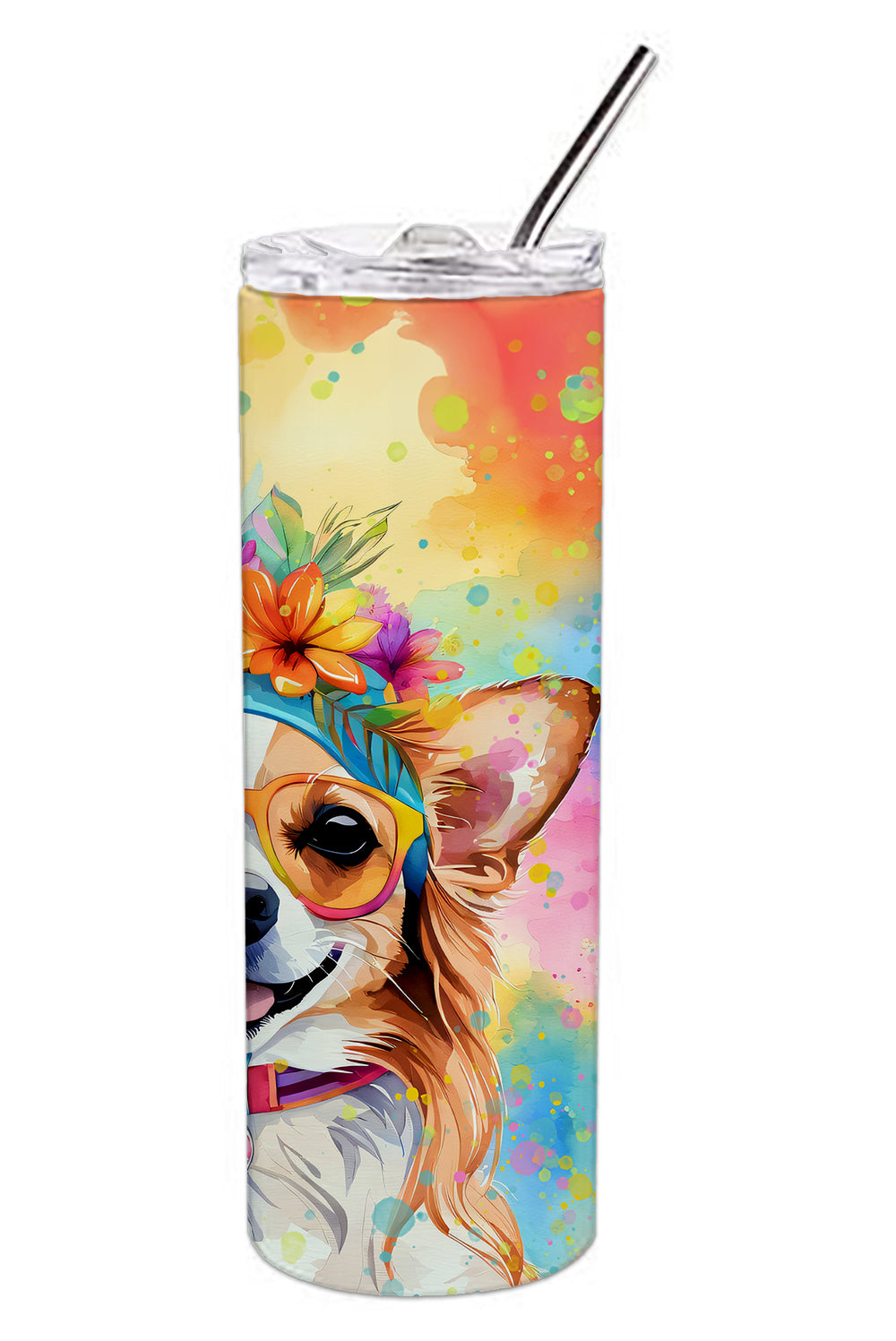 Chihuahua Hippie Dawg Stainless Steel Skinny Tumbler