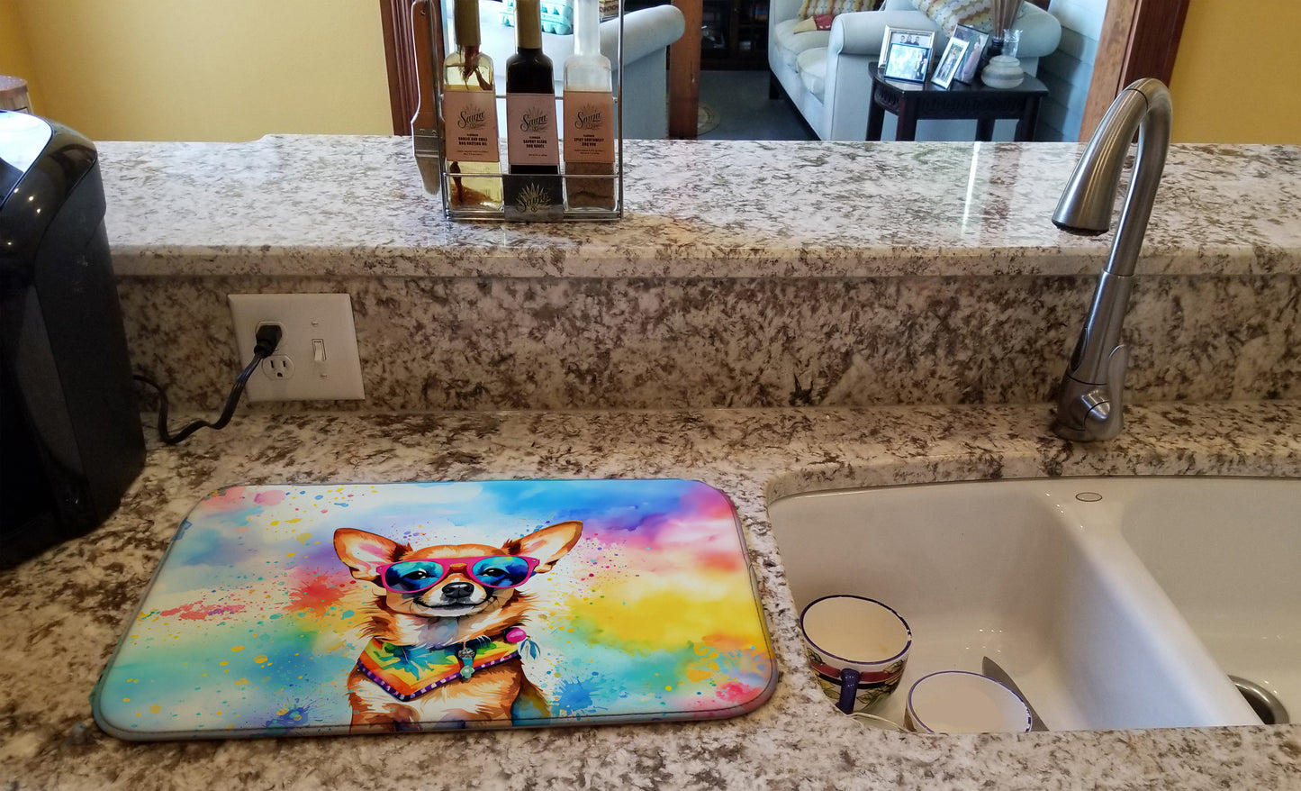 Chihuahua Hippie Dawg Dish Drying Mat