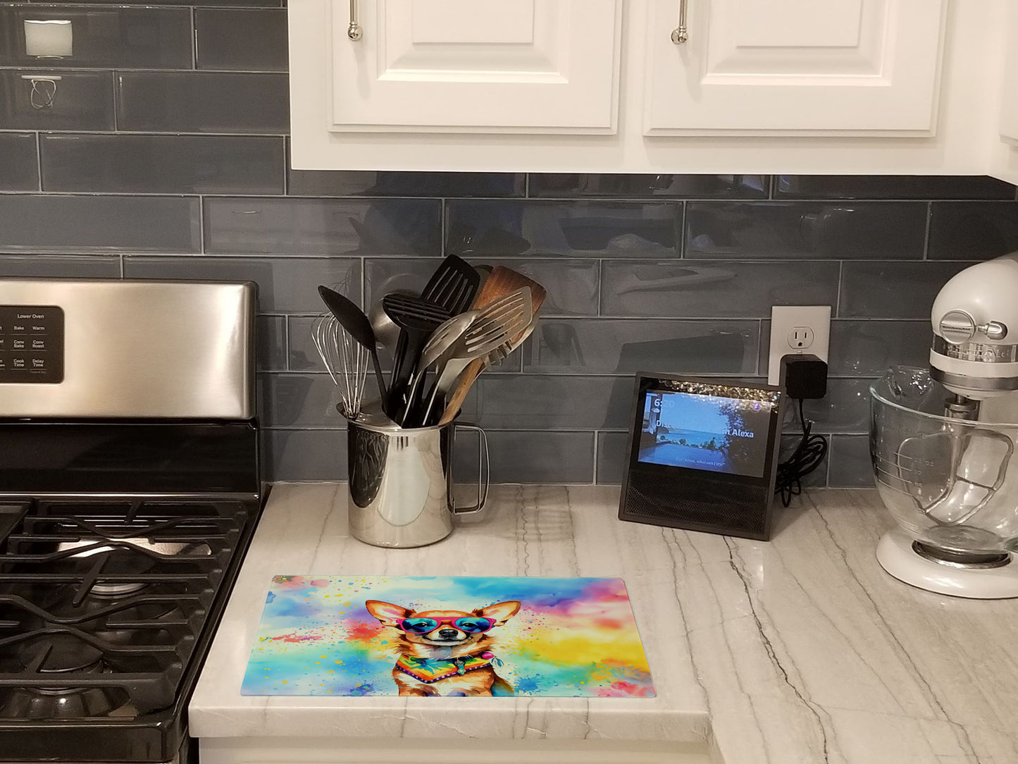 Chihuahua Hippie Dawg Glass Cutting Board