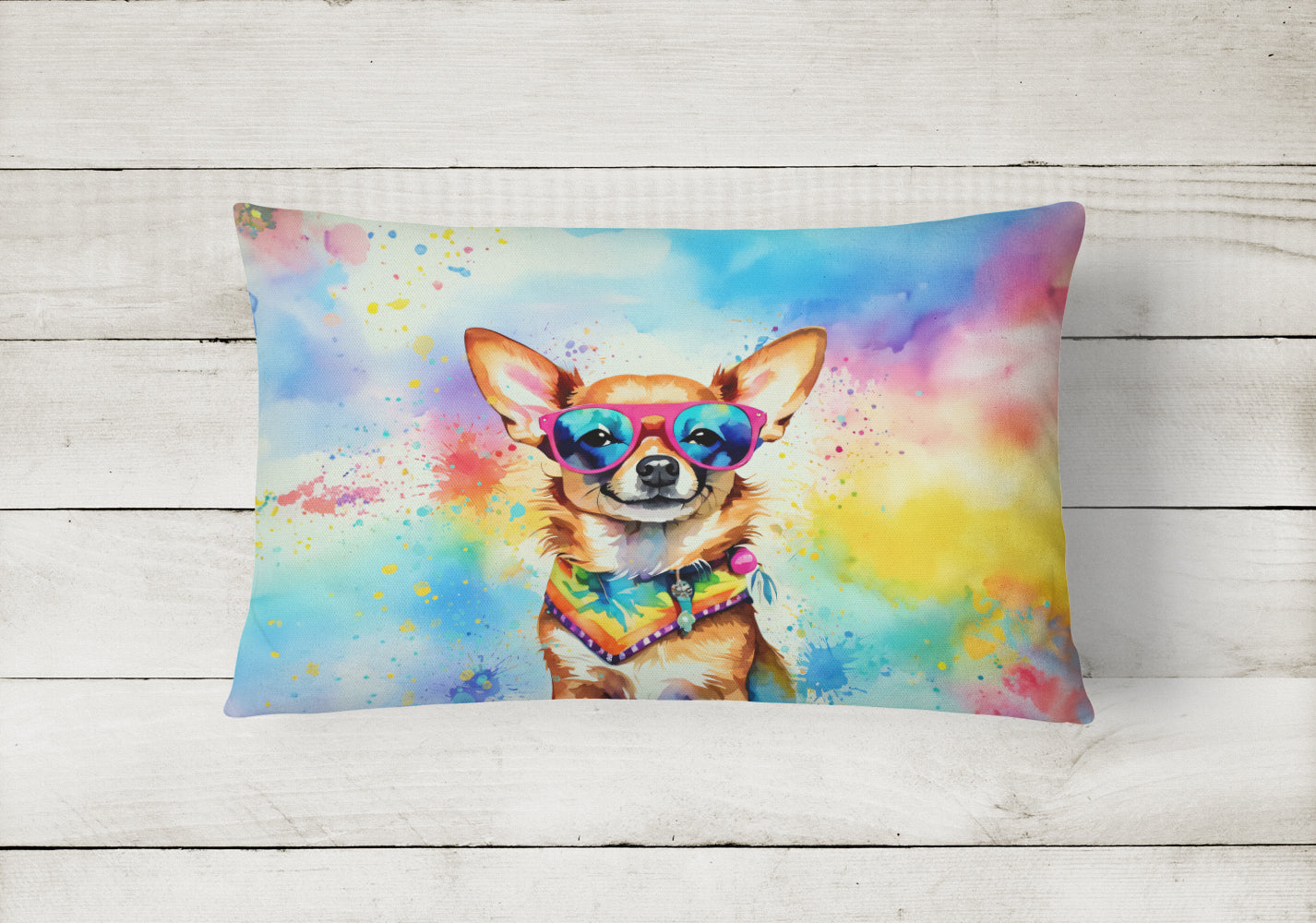 Chihuahua Hippie Dawg Throw Pillow