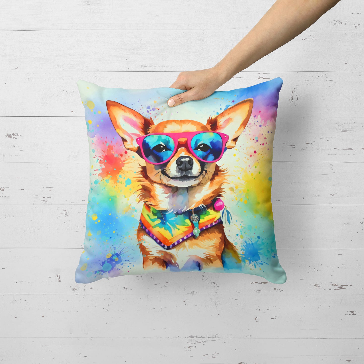 Chihuahua Hippie Dawg Throw Pillow