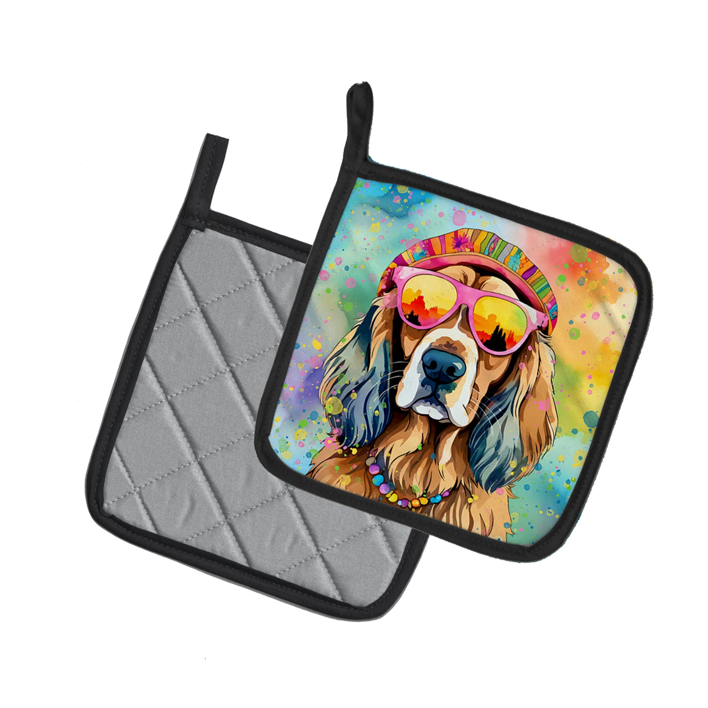 Cocker Spaniel Hippie Dawg Pair of Pot Holders