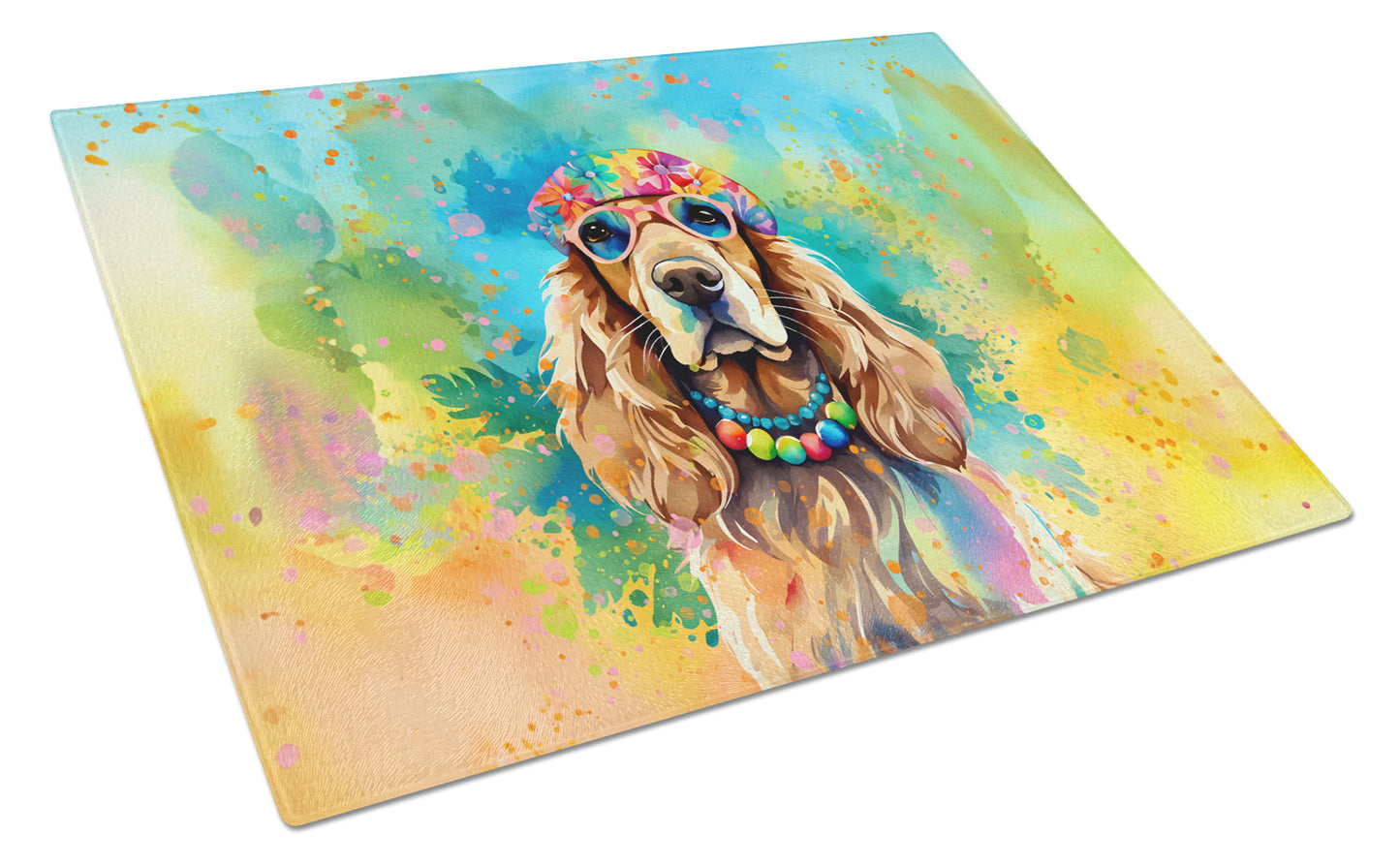 Buy this Cocker Spaniel Hippie Dawg Glass Cutting Board