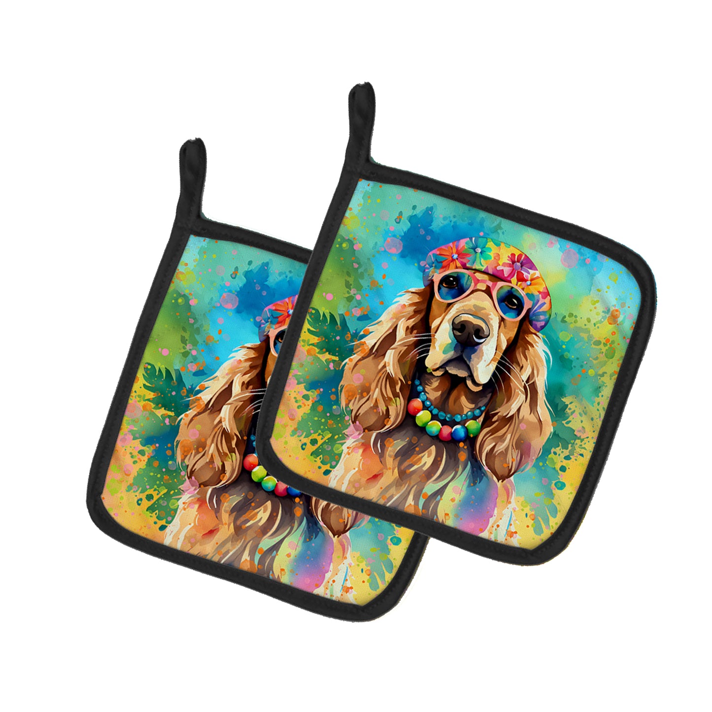 Buy this Cocker Spaniel Hippie Dawg Pair of Pot Holders