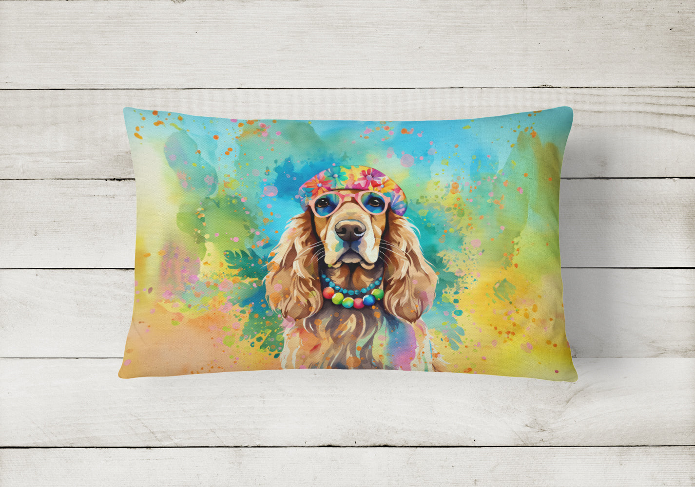 Cocker Spaniel Hippie Dawg Throw Pillow