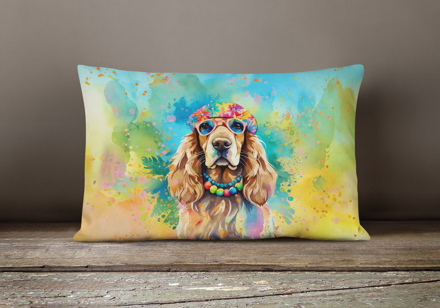 Cocker Spaniel Hippie Dawg Throw Pillow