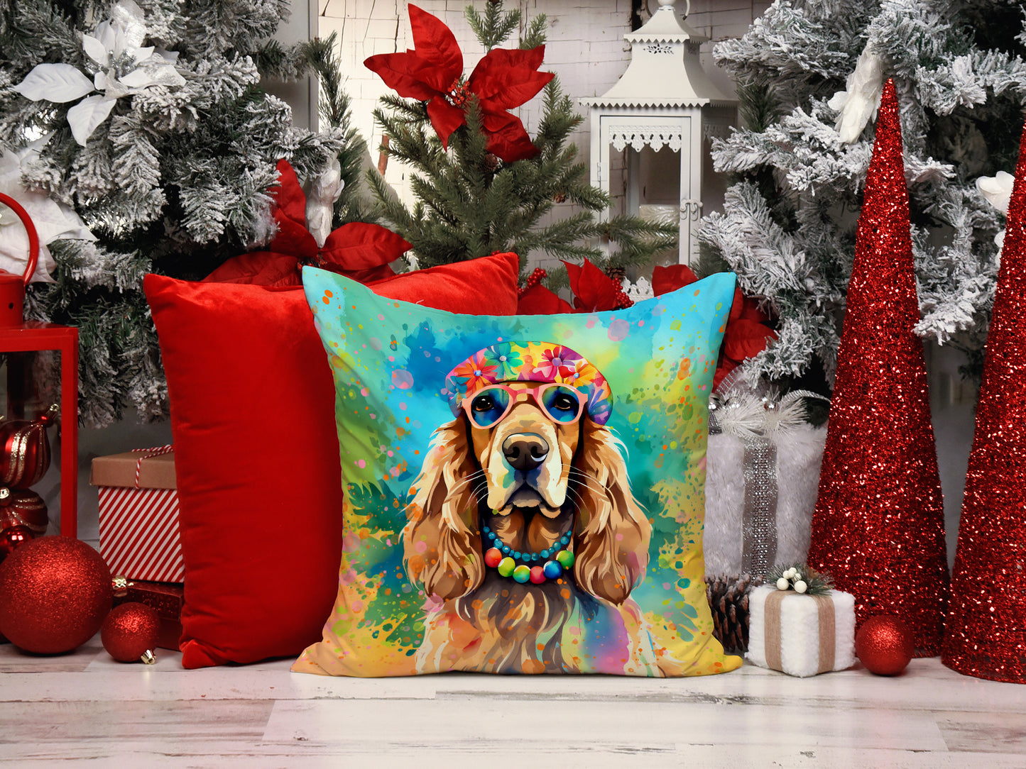 Cocker Spaniel Hippie Dawg Throw Pillow