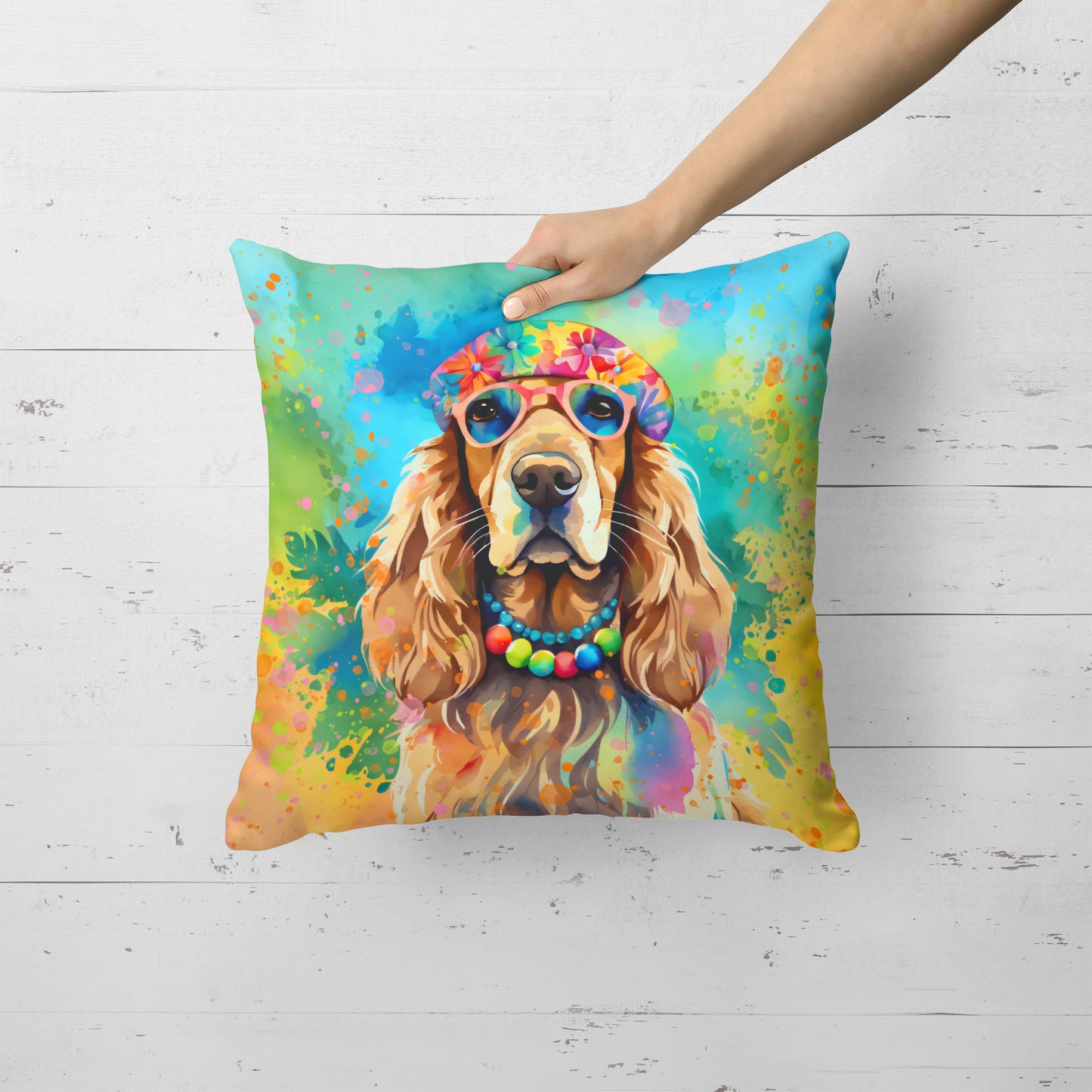 Cocker Spaniel Hippie Dawg Throw Pillow