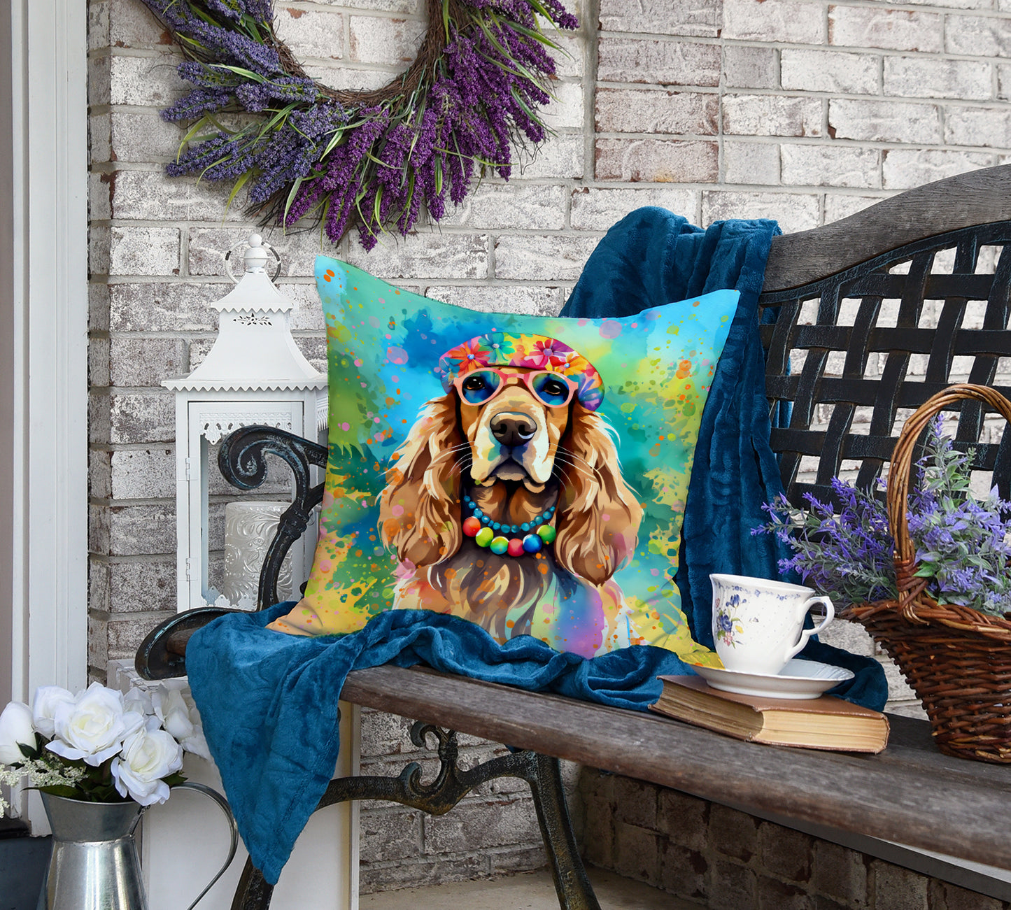 Cocker Spaniel Hippie Dawg Throw Pillow