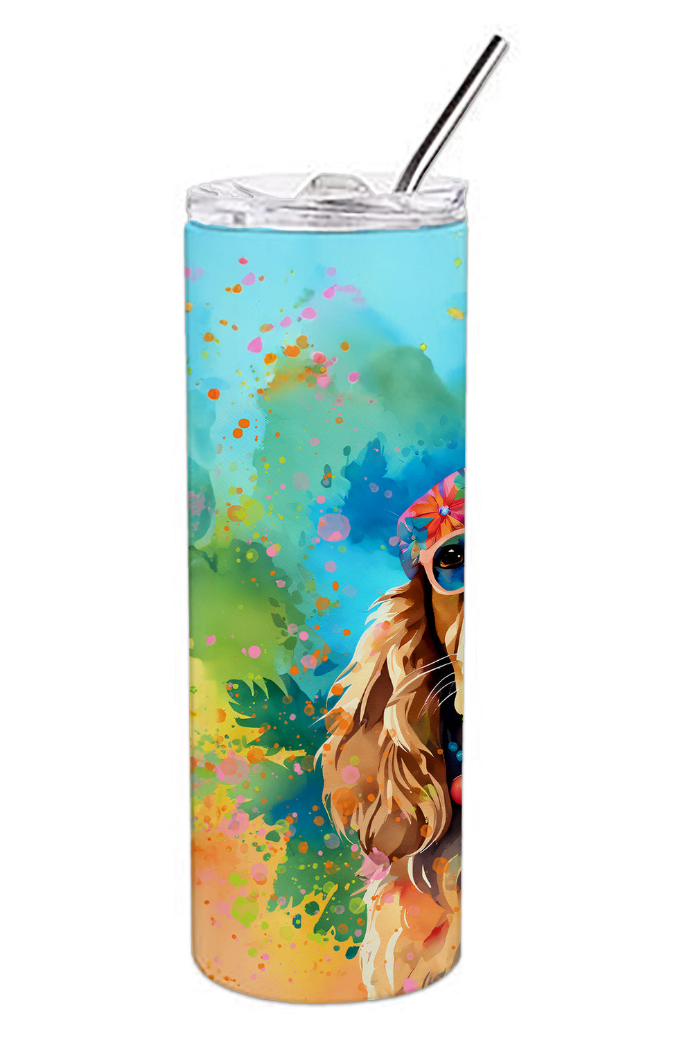 Cocker Spaniel Hippie Dawg Stainless Steel Skinny Tumbler