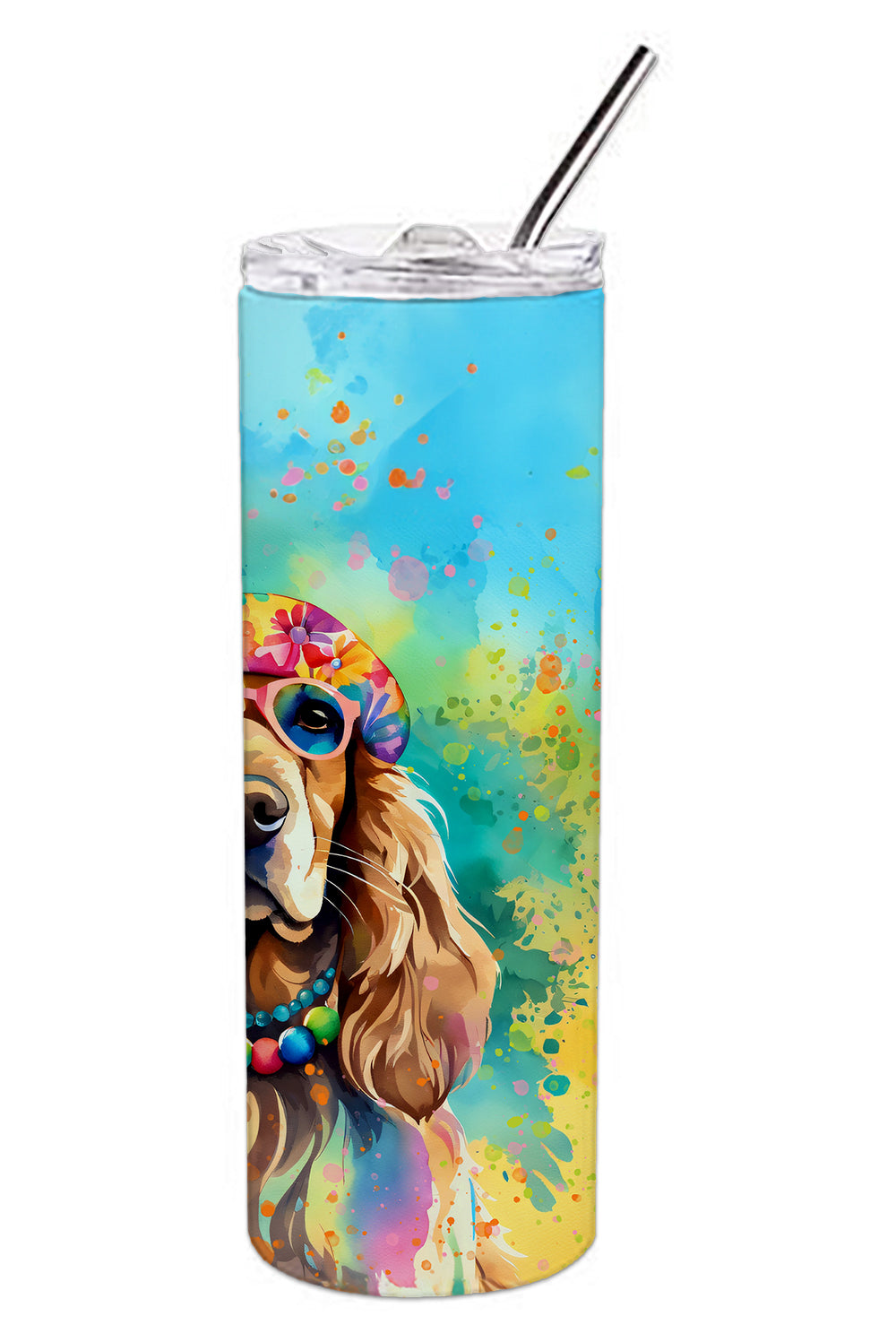 Cocker Spaniel Hippie Dawg Stainless Steel Skinny Tumbler