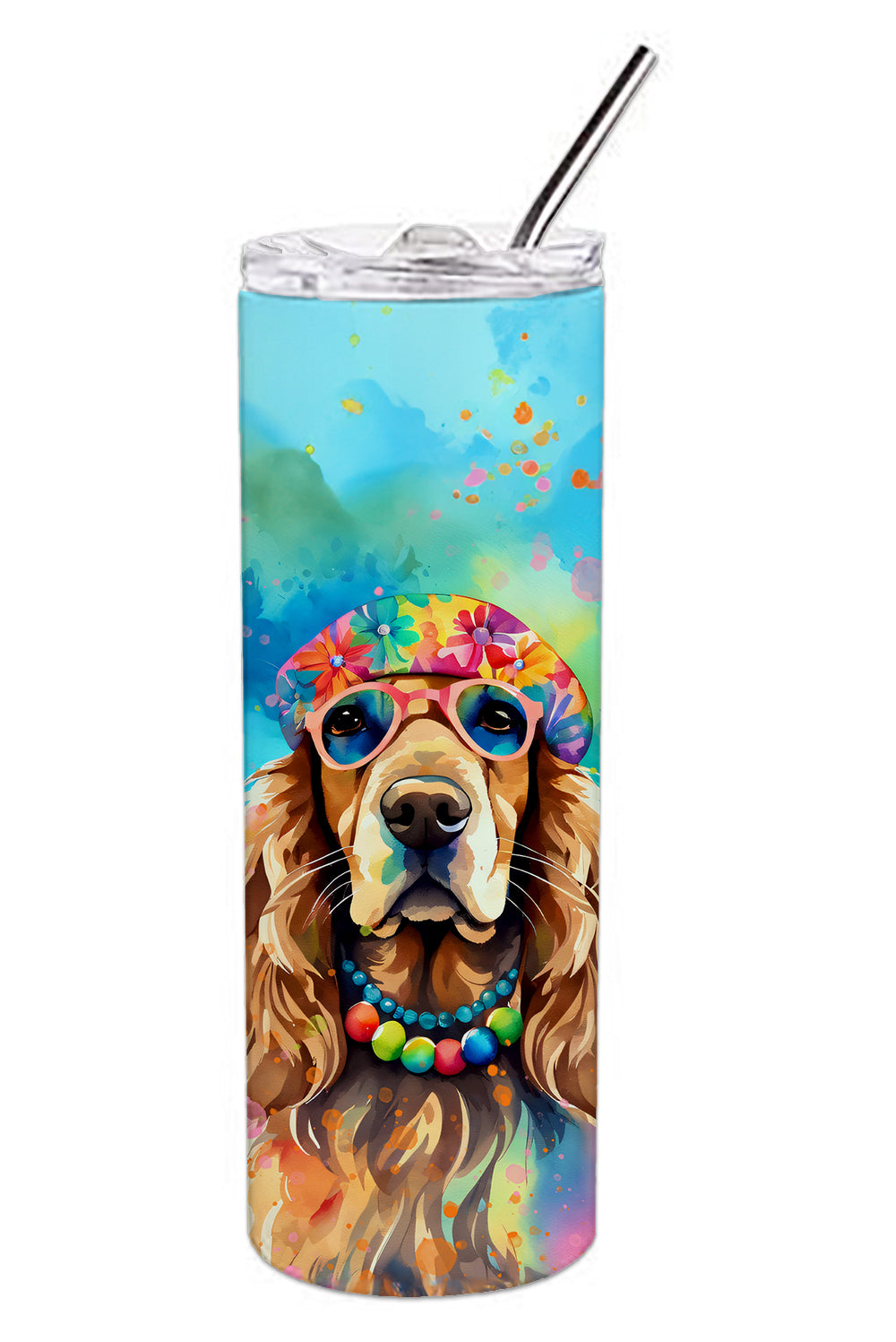 Cocker Spaniel Hippie Dawg Stainless Steel Skinny Tumbler