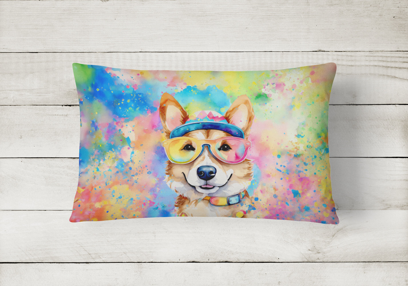 Corgi Hippie Dawg Throw Pillow