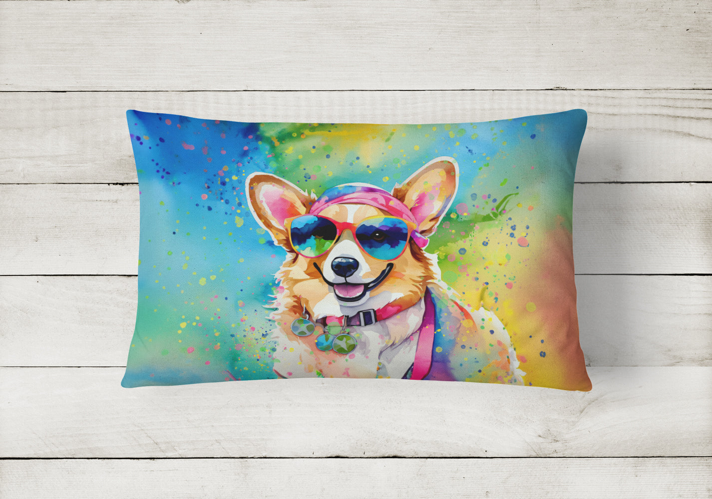Corgi Hippie Dawg Throw Pillow